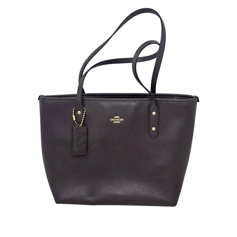 Coach Mini City Zip Tote Dark Brown Leather Minimalist Classic Career Top Handle